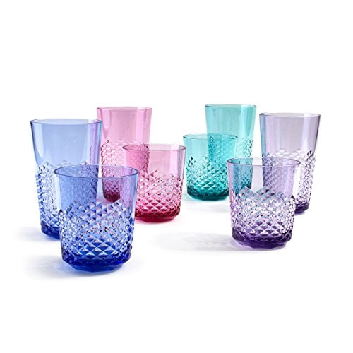 Cupture Diamond Plastic Tumblers BPA Free, 24 oz / 14 oz, 8-Pack (Assorted Colors)