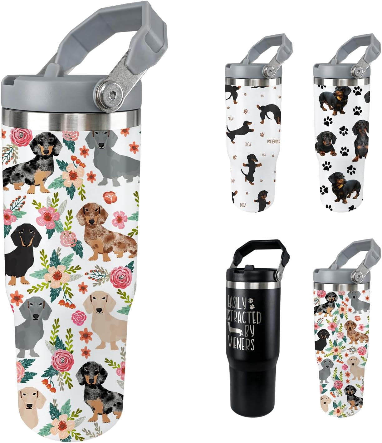 Herobuddy™ Dachshund Dog Tumbler with Lid and Straw 30 Oz Weenie Dog - Leakproof Insulated Water Bottle