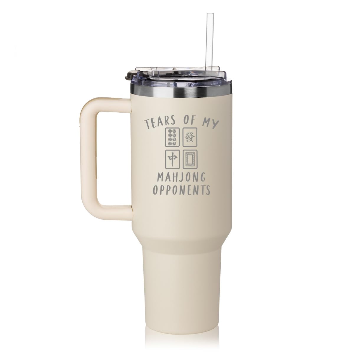 Daylor 40 oz Tumbler with Handle and Straw Lid Stainless Steel Insulated Travel Mug Cup Tears Of My Mahjong Opponents Funny (Cream)