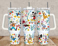 Disney Mickey & Friends 40oz Tumbler with Handle – Floral Mickey Minnie Donald Goofy Insulated Cup, Magic Kingdom Travel Mug with Straw, Classic Disney Gift
