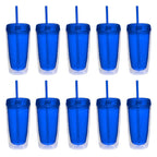 Double Wall Acrylic Tumblers 16 oz. Set of 10, Bulk Pack - BPA Free, Perfect for Iced Coffee, Soda, Other Hot & Cold Beverages - Blue