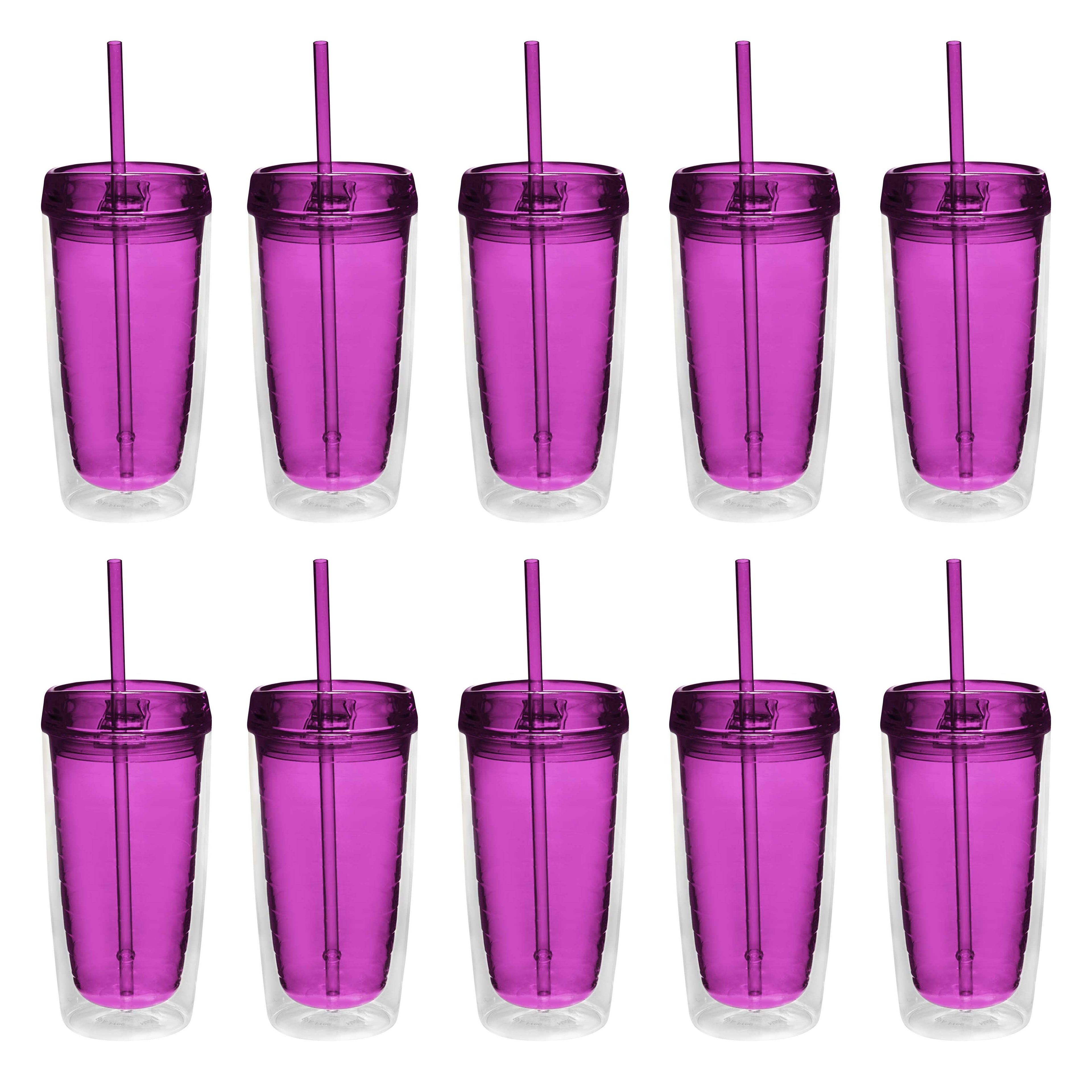 Herobuddy™ Double Wall Acrylic Tumblers 16 oz. Set of 10, Bulk Pack - Insulated Travel Tumbler Cup