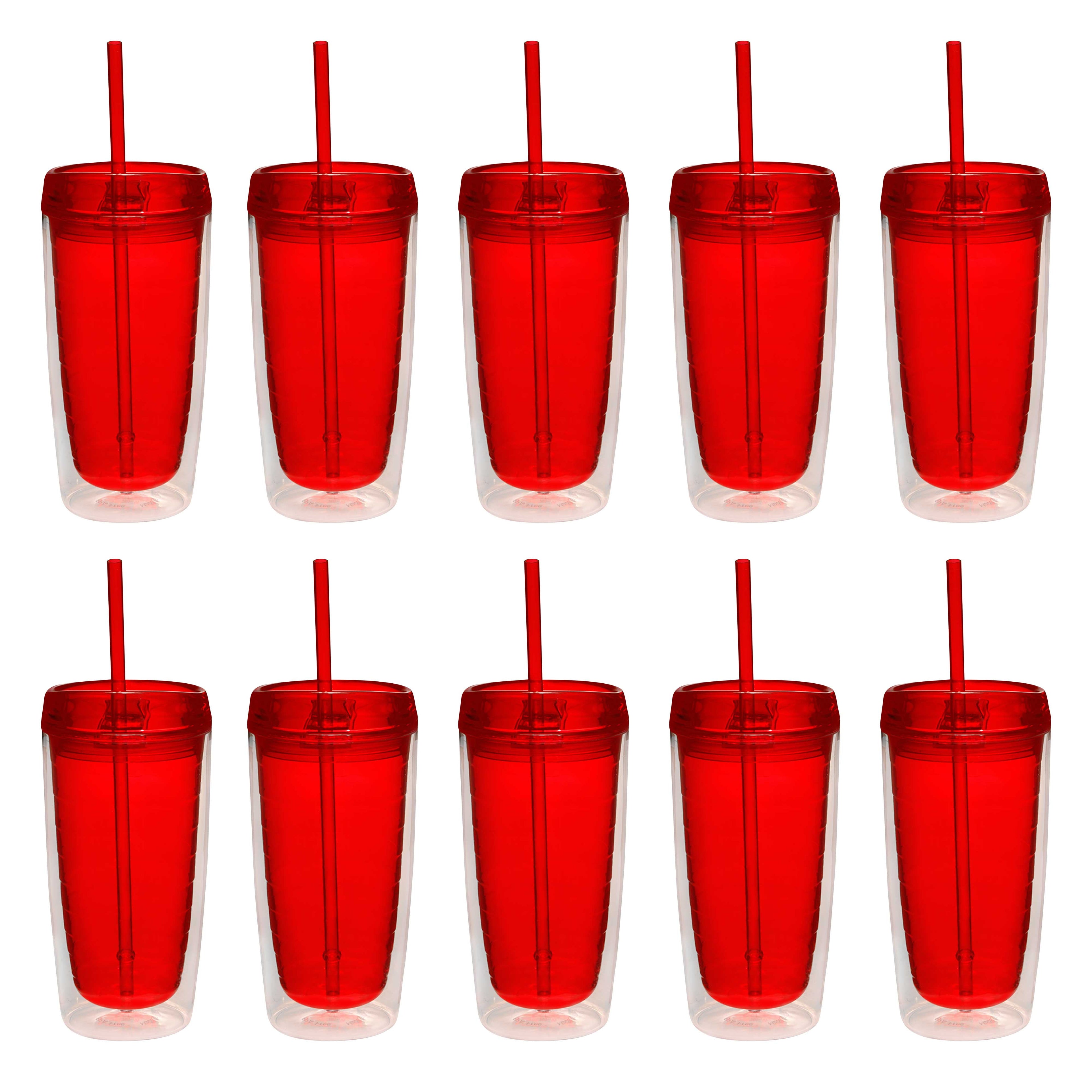 Herobuddy™ Double Wall Acrylic Tumblers 16 oz. Set of 10, Bulk Pack - Insulated Travel Tumbler Cup