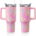 Easter Day Gifts 40oz Tumbler with Handle and Straw, Cute Bunnies Buddies Spring Stainless Steel Insulated Cup, Colorful Holiday Bunny Water Bottle Gifts for Women Men (1PC)