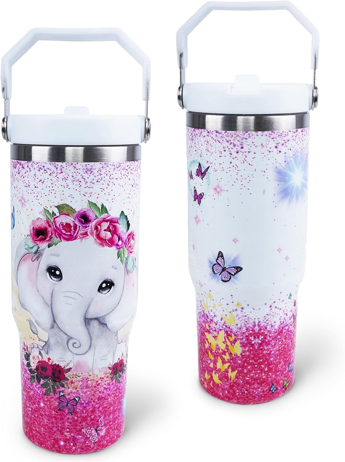 Elephant Mug 30 oz Tumbler with Handle Flip Straw Leak Proof - Elephant Gifts for Women 30oz Tumbler 30 Ounce Travel Coffee Mug - Birthday Gifts for Women Friend Daughter Lover
