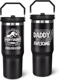 Father''s Day Gifts for Dad 30oz Tumbler with Handle and Straw Vacuum Insulated Water Bottle Stainless Steel, Leak Proof Travel Mug Proud Papa Cup for Men Birthday Christmas Gift from Daughter Son