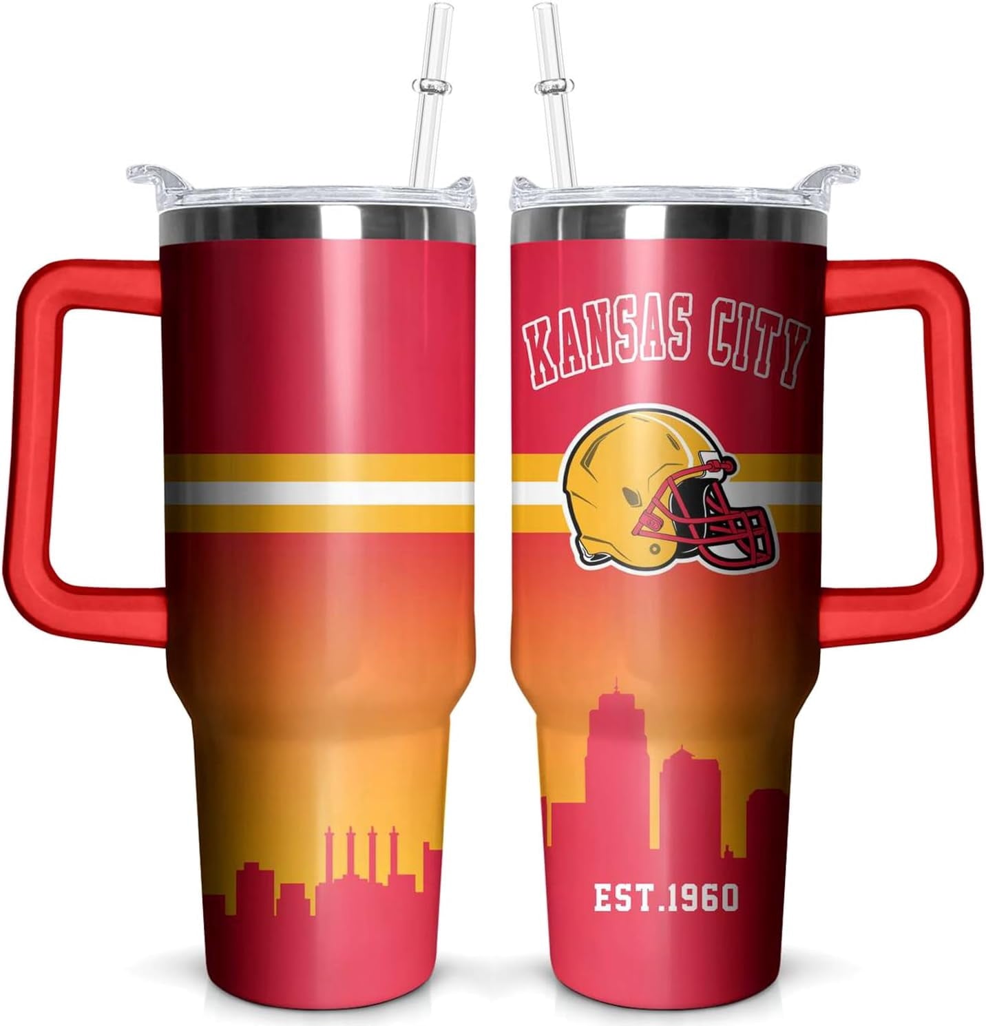 Herobuddy™ Football 40 OZ Pittsburgh Tumbler with Handle and Straw for Football - Insulated Travel Coffee Mug