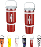 Football Lover Gift 30 oz Flip Straw Tumbler with Top Handle Football Pattern BPA-Free Leak Proof Stainless Steel Insulated Vacuum Flip Top Water Bottle for Sporting Working