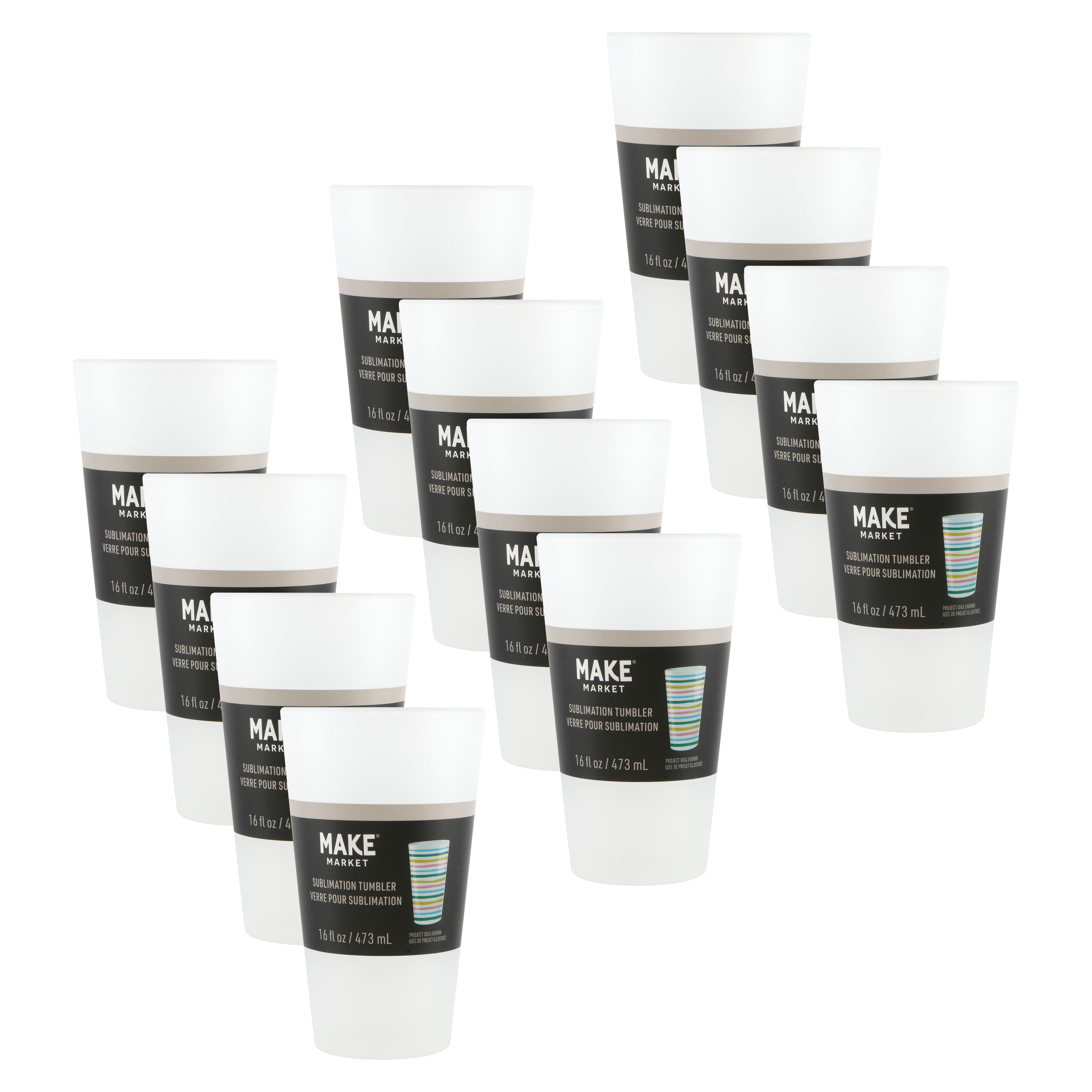 Frosted Glass Sublimation Tumbler by Make Market â€“ 16oz Drinkware for Custom Heat Transfer - Hand Wash Only - 12 Pack