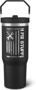 Funny Gifts For Men - That's What I Do I Fix Stuff and I Know Things Cup - 30oz Insulated Tumbler with Handle - Cool Fathers Day,Birthday,Christmas Gifts for Dad,Grandpa,Husband,Uncle