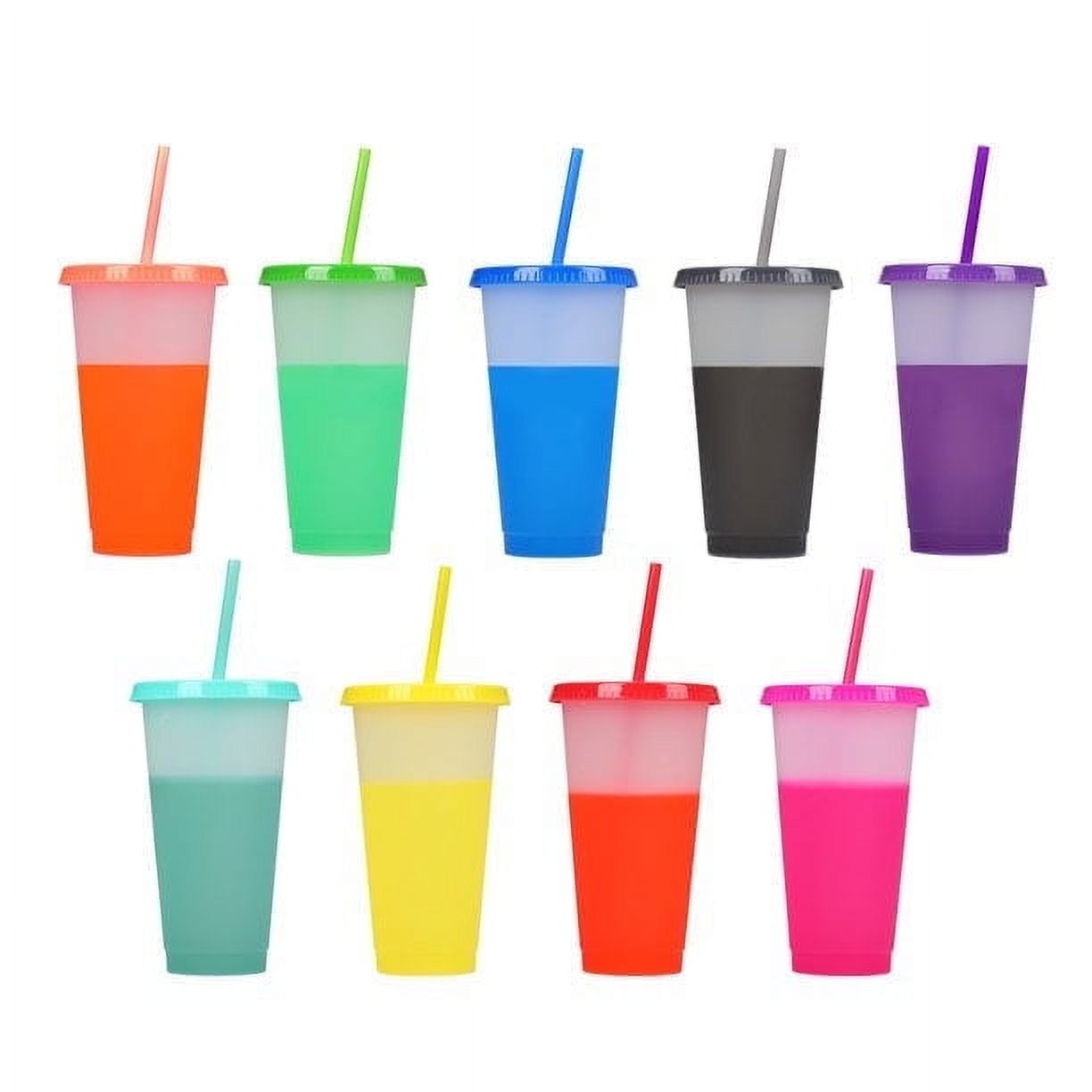 GIXUSIL 24oz Color Changing Cups Plastic Bulk Tumblers with Lids and Straws Spill Proof, 9pcs Reusable Summer Cold Drink Cups,Iced Coffee Tumblers/Party Cup for Women Adults