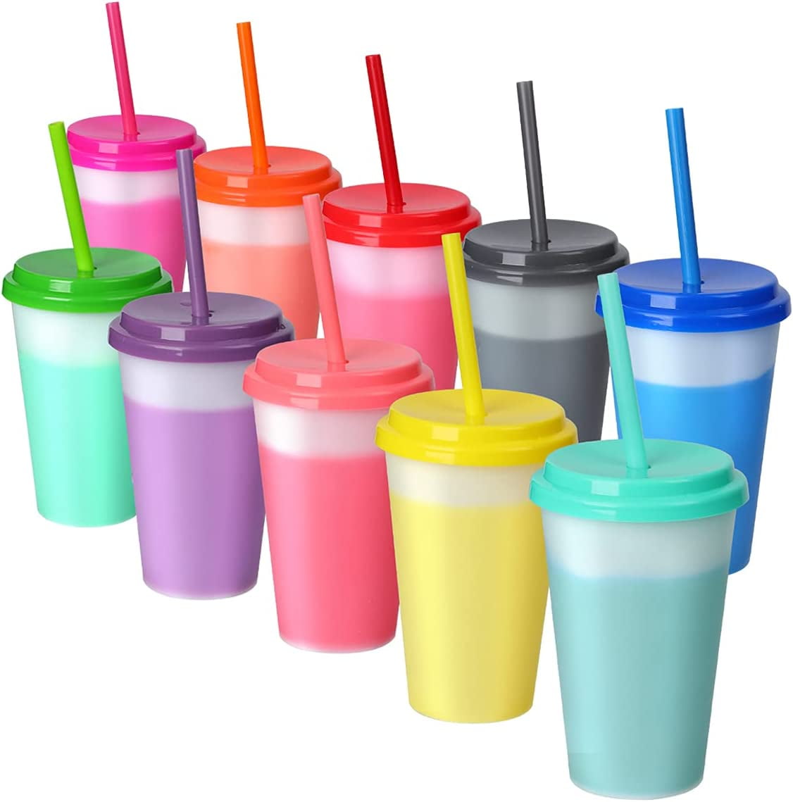 Torubia Color Changing Cups with Straws & Lids: 12oz Kids Cold Water Drinking Cups 10 Pcs Reusable Plastic Tumbler Bulk(Christmas Decorations)