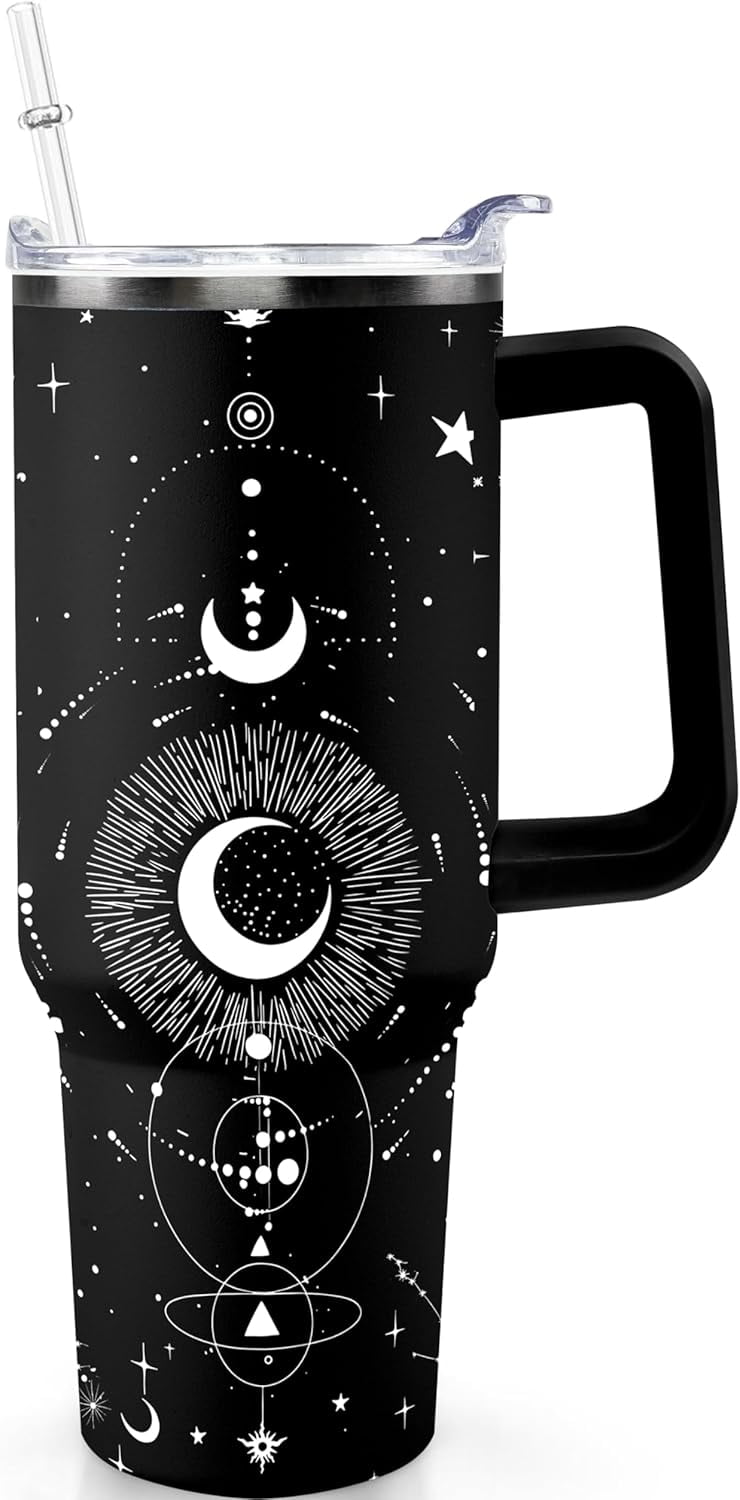 Herobuddy™ 40oz Goth Gothic Tumbler with Handle and Straw, Stainless Steel Vacuum - Insulated Travel Tumbler Cup