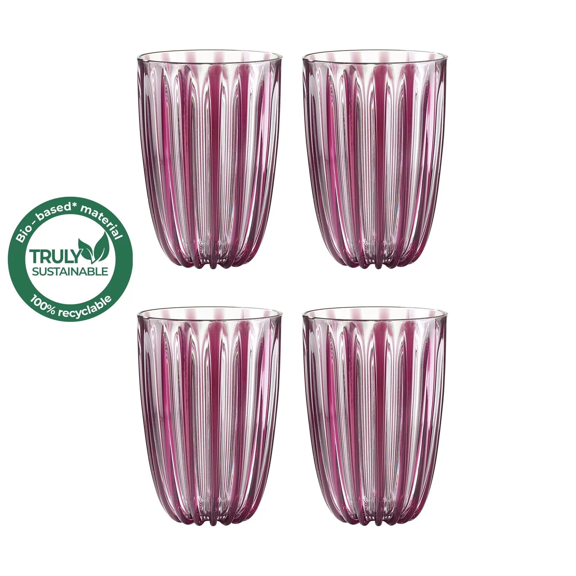 Guzzini Dolcevita Purple Tumbler, Set of 4 Drinkware Modern Bio-Based Plastic Amethyst Tumblers