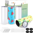 HTVRONT 4 Pack Sublimation Blanks Tumblers 20 OZ Skinny Stainless Steel Mugs with Box, Paper and Straw