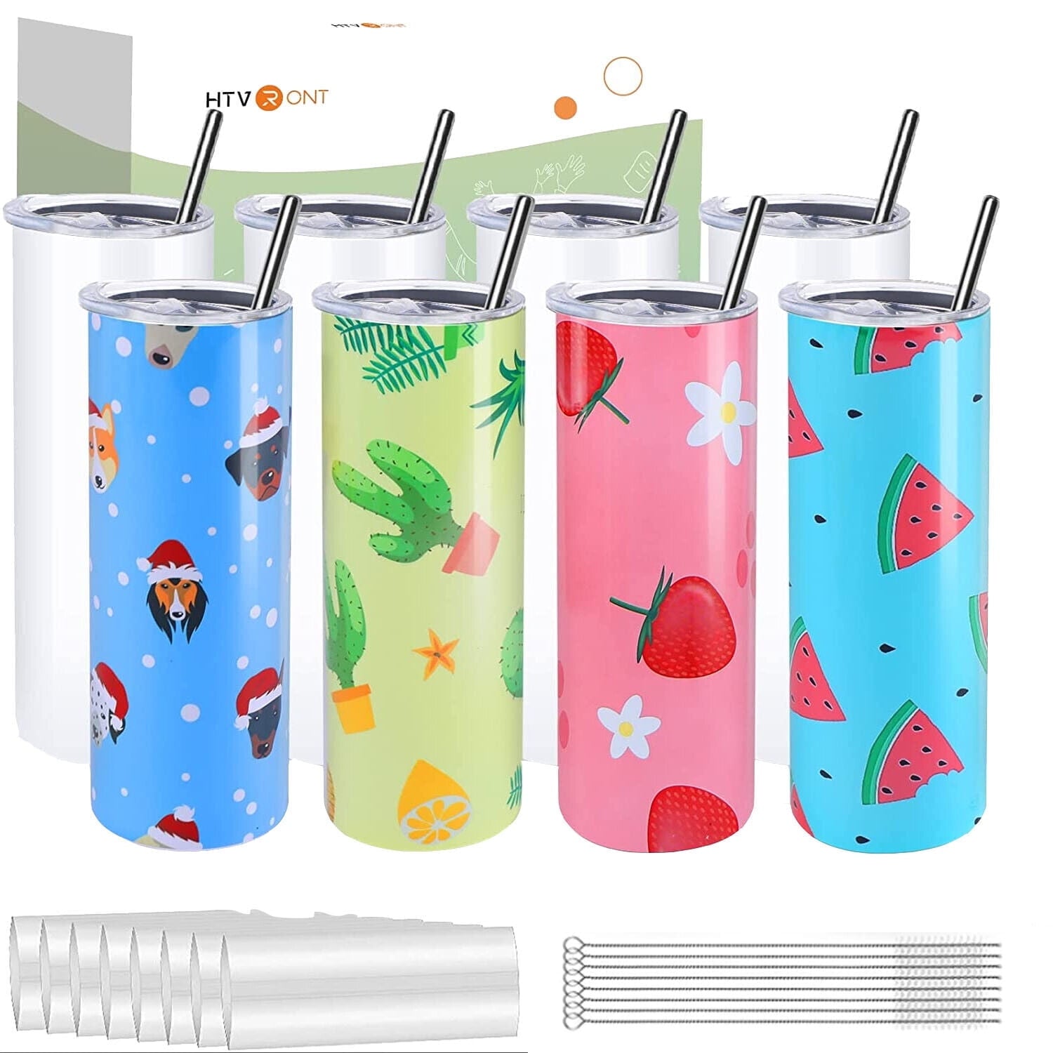 Herobuddy™ HTVRONT 4 Pack Sublimation Blanks Tumblers 20 OZ Skinny Stainless Steel - Insulated Travel Coffee Mug