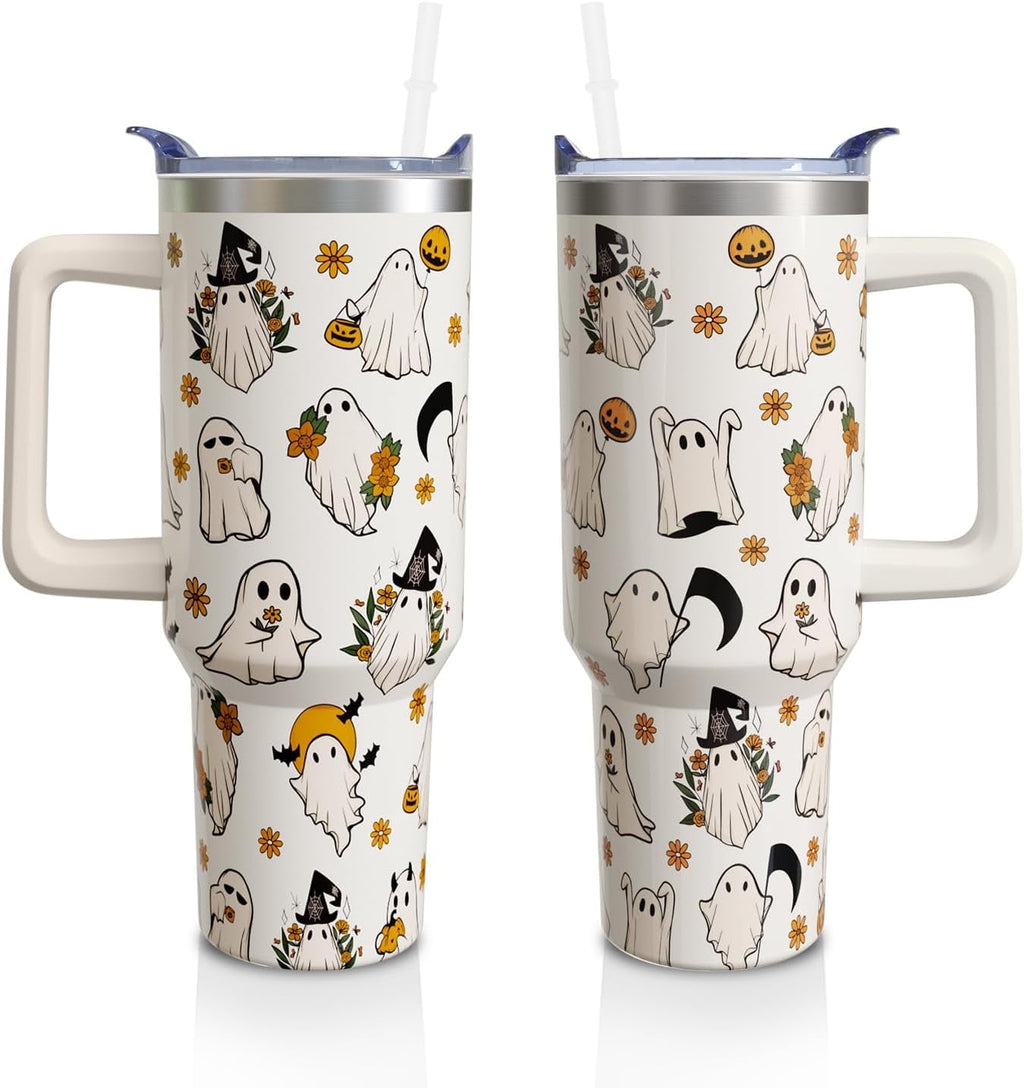 Herobuddy™ 40 Oz Tumbler with Handle and Straw, Cute Stainless Steel Double - Reusable Stainless Steel Cup