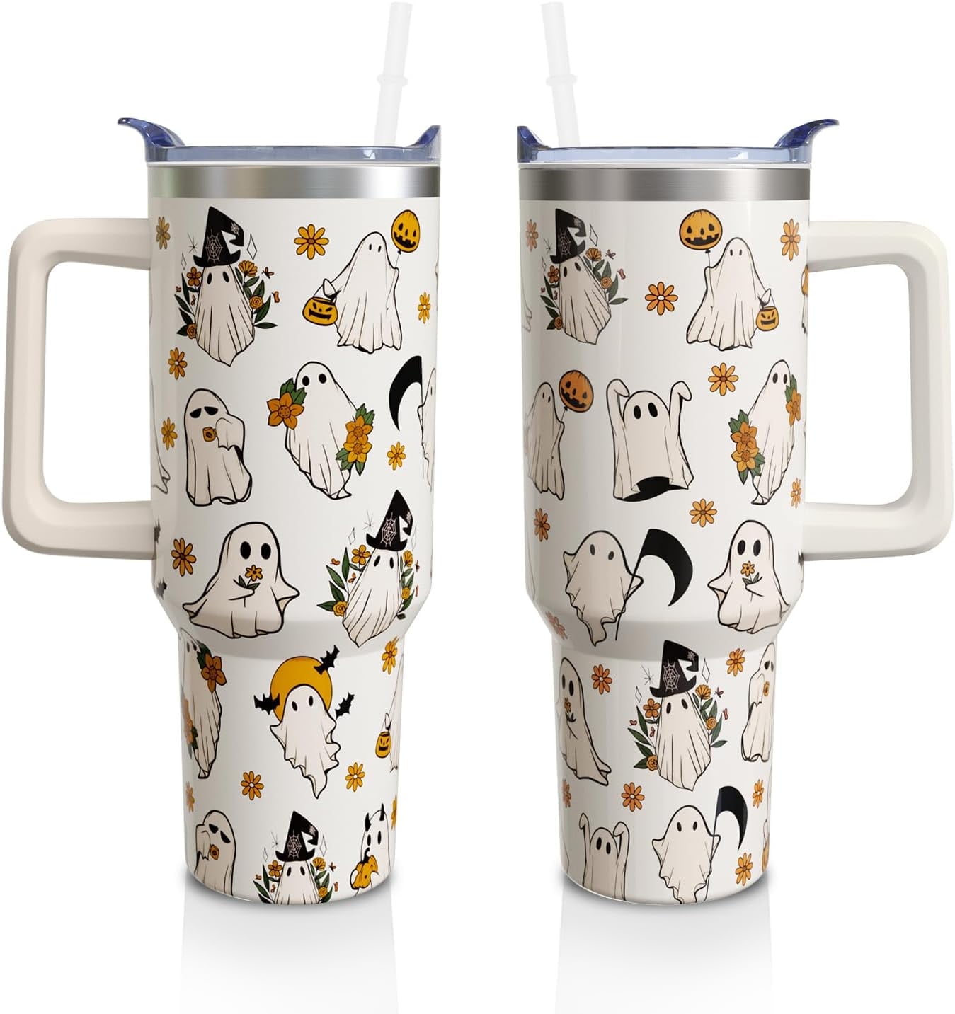 Herobuddy™ 40 Oz Tumbler with Handle and Straw, Cute Stainless Steel Double - Reusable Stainless Steel Cup