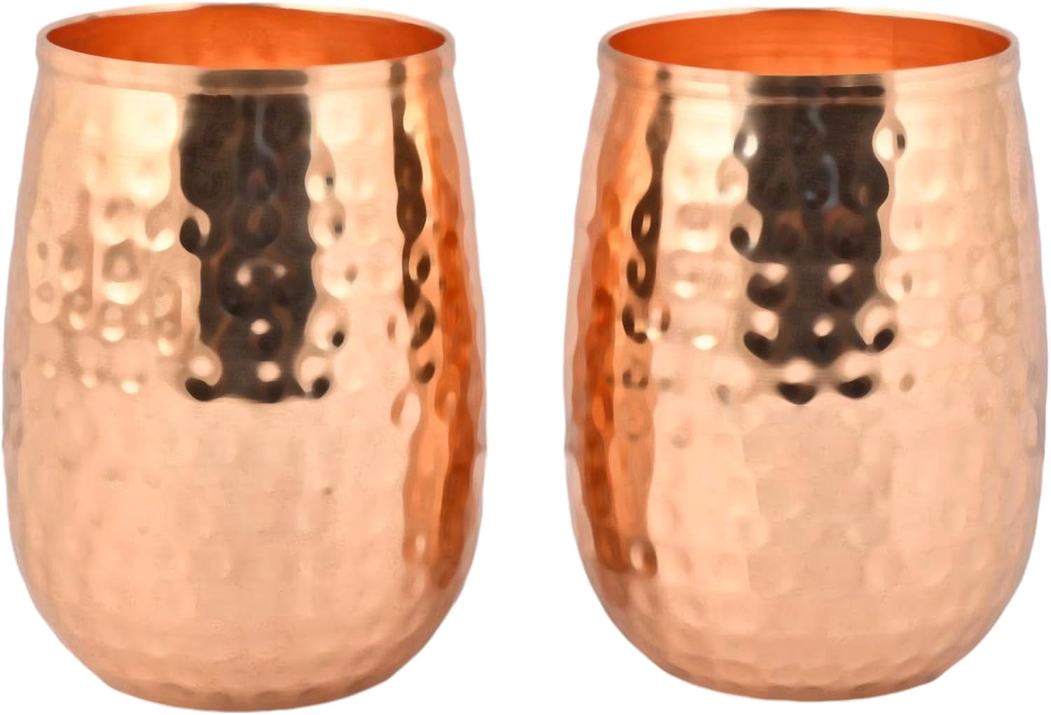 HealthGoodsIn - Pure Copper Tumblers Set of 2 - Hammered Barrel Design, 250ml for Ayurveda