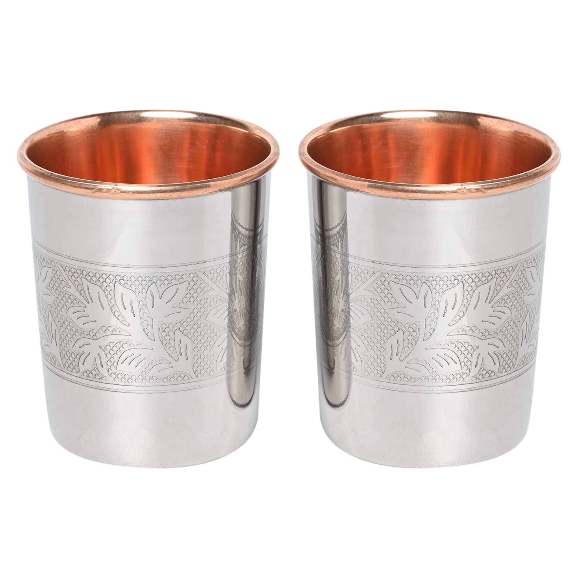 HealthGoodsIn - Set of 2 Outer Stainless Steel and Inner Pure Copper Tumbler - 250 Ml (8.45 US Fluid Ounce) Capacity