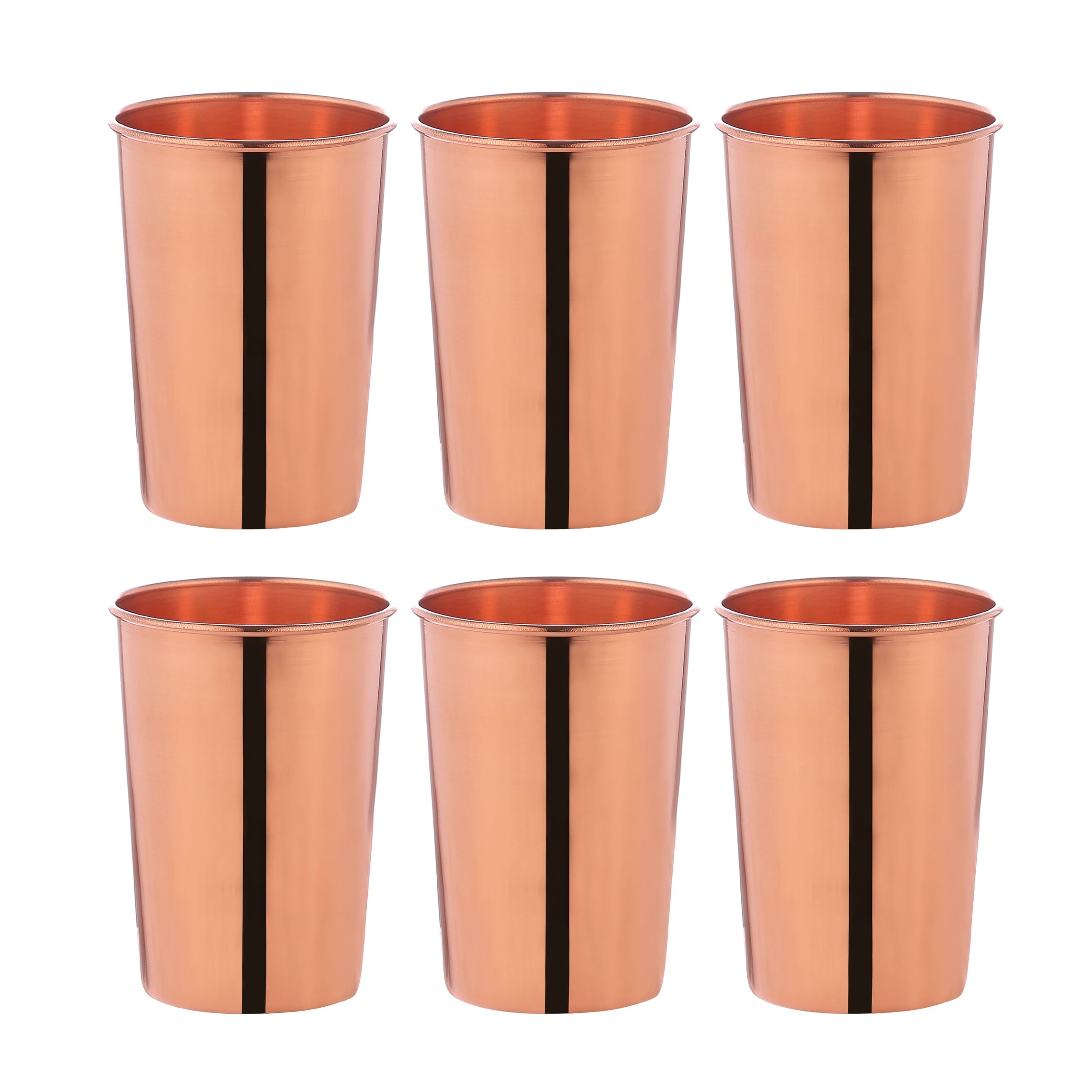 HealthGoodsIn - Set of 6 Pure Copper Tumbler  For Ayurveda Health Benefits - 350 Ml (11.8 US Fl Oz) Capacity