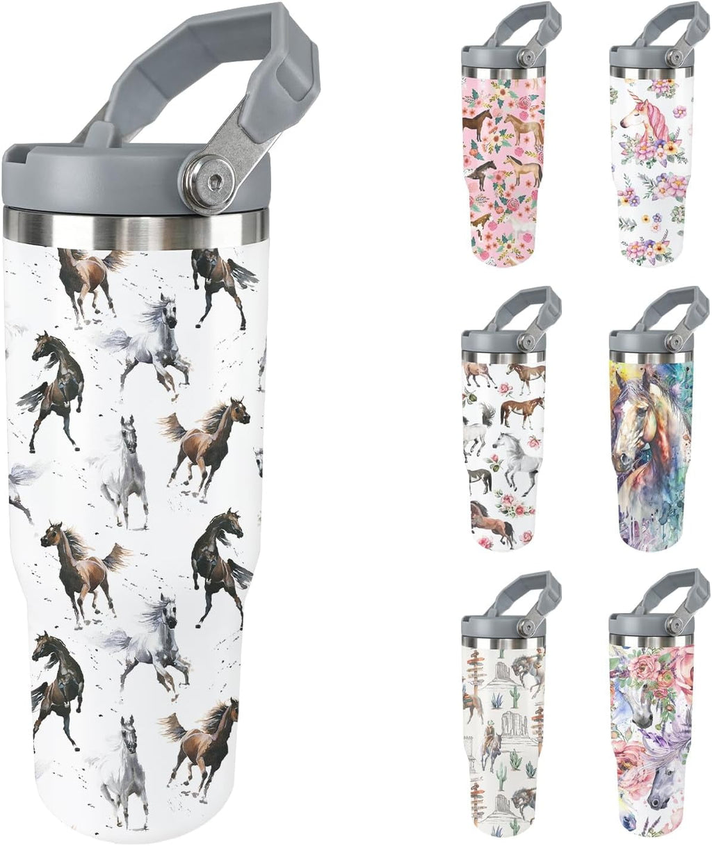 Herobuddy™ Horse Tumbler with Lid and Straw Stainless Steel Tumblers 30 Oz - Leakproof Insulated Water Bottle