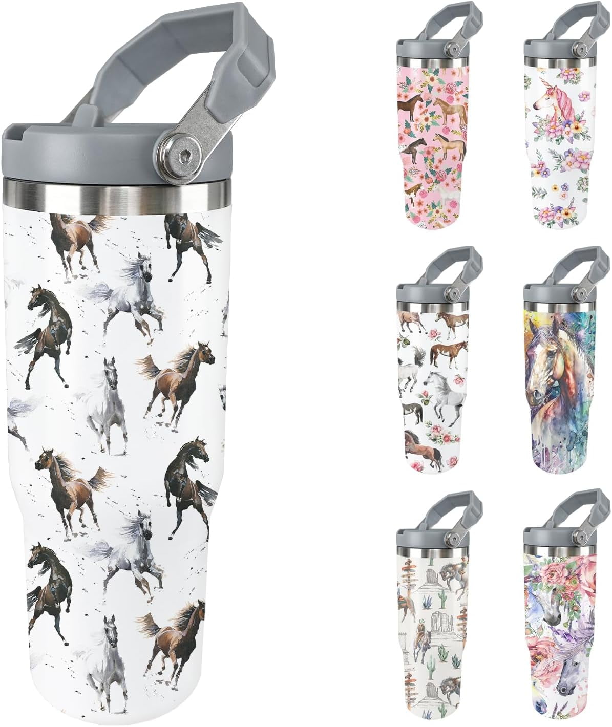 Herobuddy™ Horse Tumbler with Lid and Straw Stainless Steel Tumblers 30 Oz - Leakproof Insulated Water Bottle