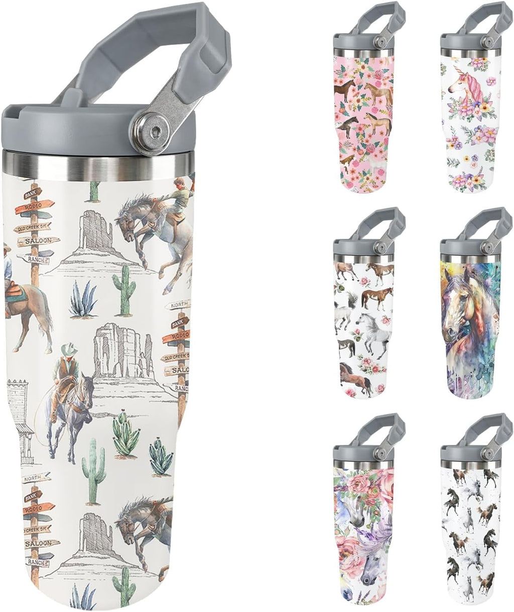 Herobuddy™ Horse Tumbler with Lid and Straw Stainless Steel Tumblers 30 Oz - Leakproof Insulated Water Bottle