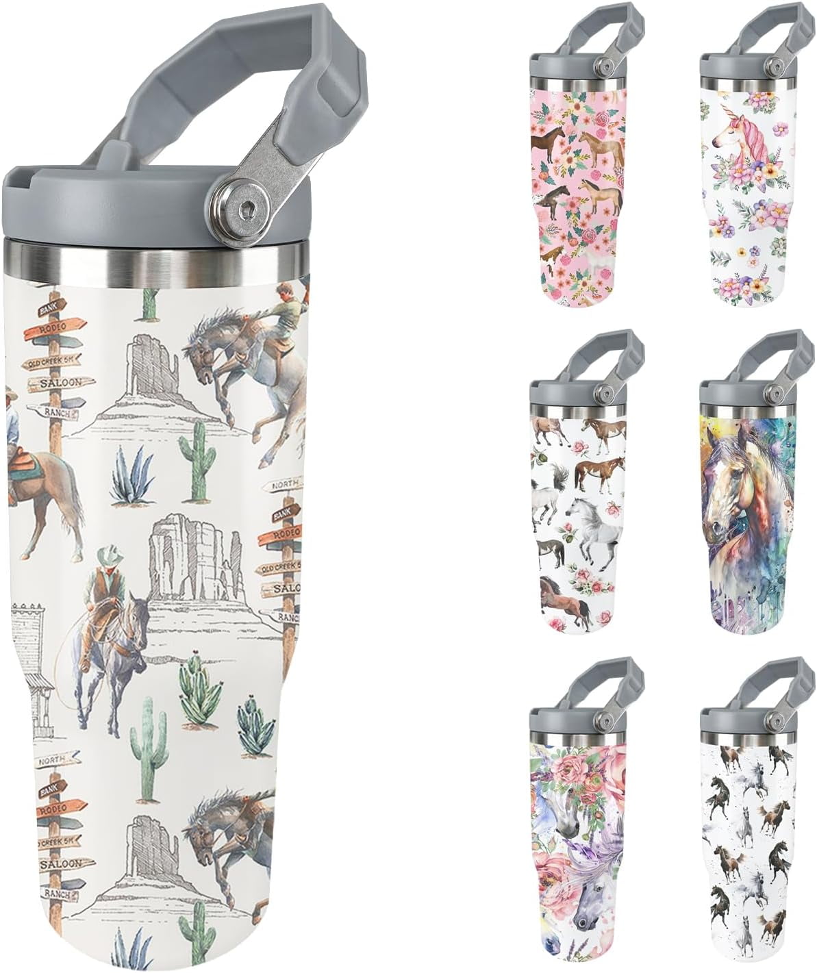 Herobuddy™ Horse Tumbler with Lid and Straw Stainless Steel Tumblers 30 Oz - Leakproof Insulated Water Bottle
