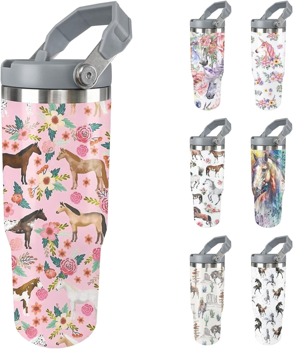 Herobuddy™ Horse Tumbler with Lid and Straw Stainless Steel Tumblers 30 Oz - Leakproof Insulated Water Bottle