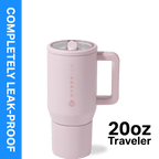 HydroJug Traveler 20 oz Water Bottle, Stainless Steel Insulated Tumbler with Flip Straw and Handle - Pink Sand