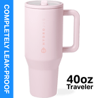 HydroJug Traveler 40 oz Water Bottle, Stainless Steel Insulated Tumbler with Flip Straw and Handle - Pink Sand