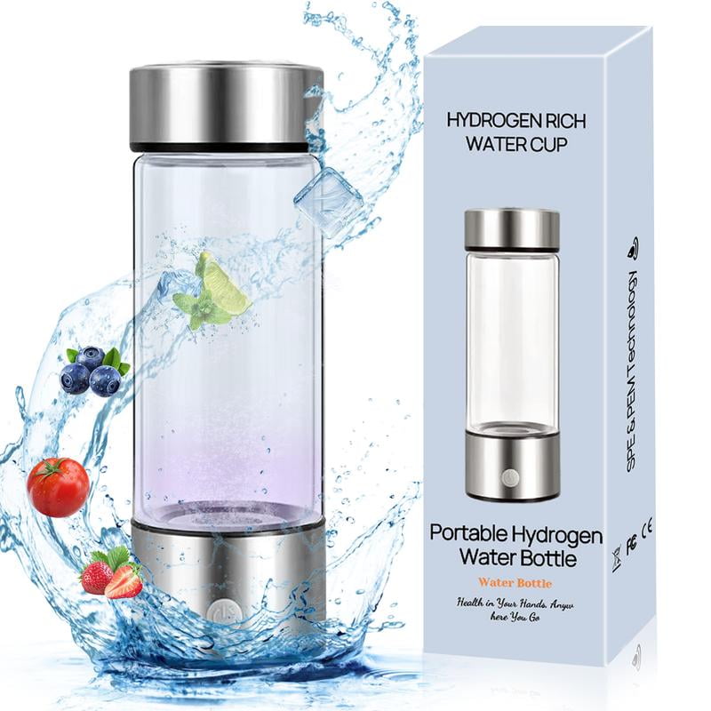 Hydrogen Water Bottle Portable 460ML Glass Reusable Tumbler with High Hydrogen Concentration Up to 700-1100 ppb for Health Benefits & Fathers Day Gift
