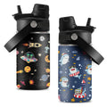 JOPJOLIW 12OZ Shark Water Bottle for Boys, Birthday Gift for Planet Lovers, Insulated Tumbler with Straw & Handle for Son, Stainless Steel Reusable Leak-proof Cup for Sports, G-Black 2-Pack