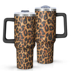 Leopard Print 40oz Tumbler with Handle and Straw, Large Capacity Travel Cup for Hot & Cold Drinks, Double Walled Vacuum Insulated Cup,Birthday Gifts for Women Girls
