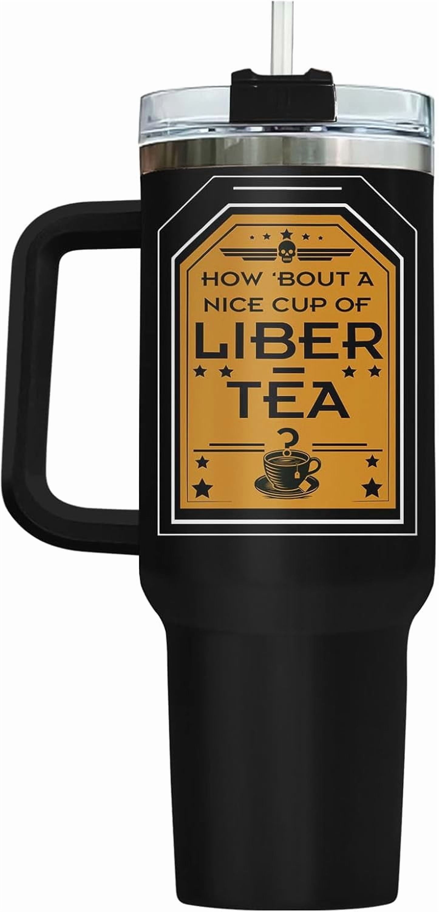 Liber Tea Tumbler 40oz with Handle and Straw, Patriotic Tea Vacuum Insulated Travel Gaming Cup, Gamer Gifts for Father''s Day - Cool Birthday Present for Him, Men & Daddy