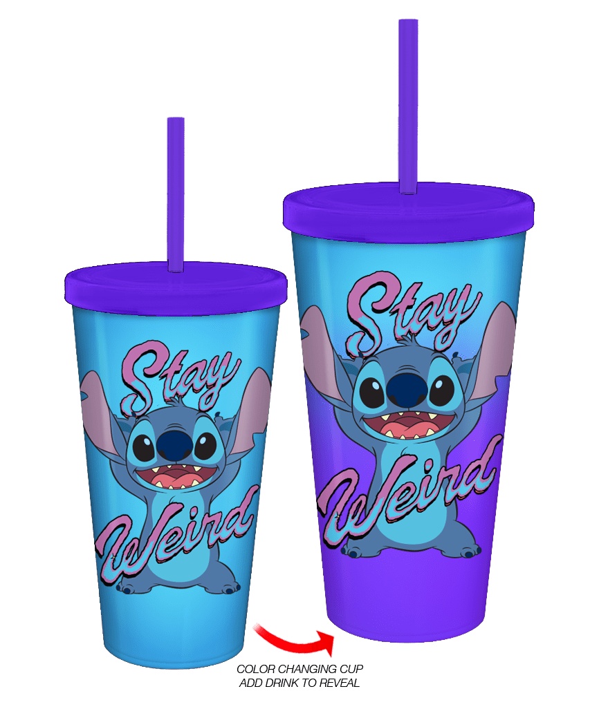 Lilo and Stitch Stay Weird 24oz Color Change Plastic Tumbler w Lid and Straw