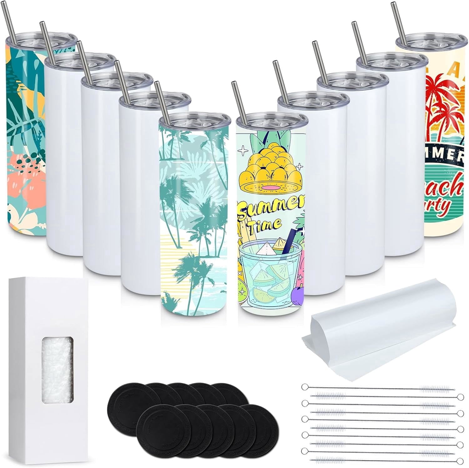 MEGADOO 20oz Double Wall Vacuum Insulated Tumbler, Stainless Steel Sublimation Blank, 10-Pack
