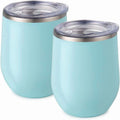 Maars Bev Stainless Steel Stemless Wine Glass Tumbler with Lid, Vacuum Insulated 12 oz Cup | Spill Proof, Travel Friendly, Fun Cocktail Drinkware - 2 Pack Seafoam Blue