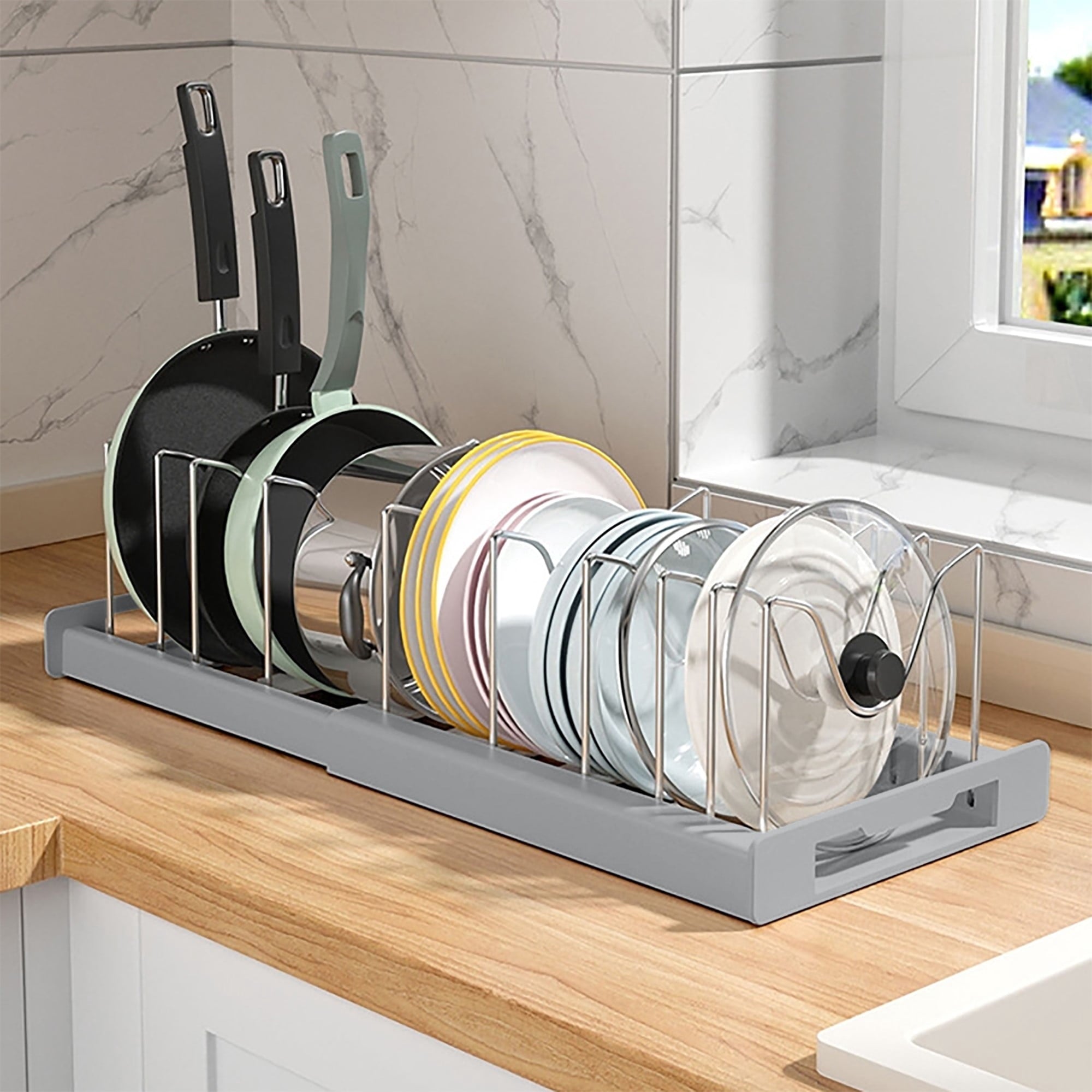 Multi Functional Pot, Bowl, and Utensil Organizer,Grey