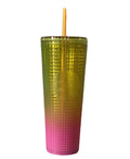 NEW Starbucks 2022 Lemon Yellow Pink Gradient Ombre Grid 24oz Venti Tumbler
