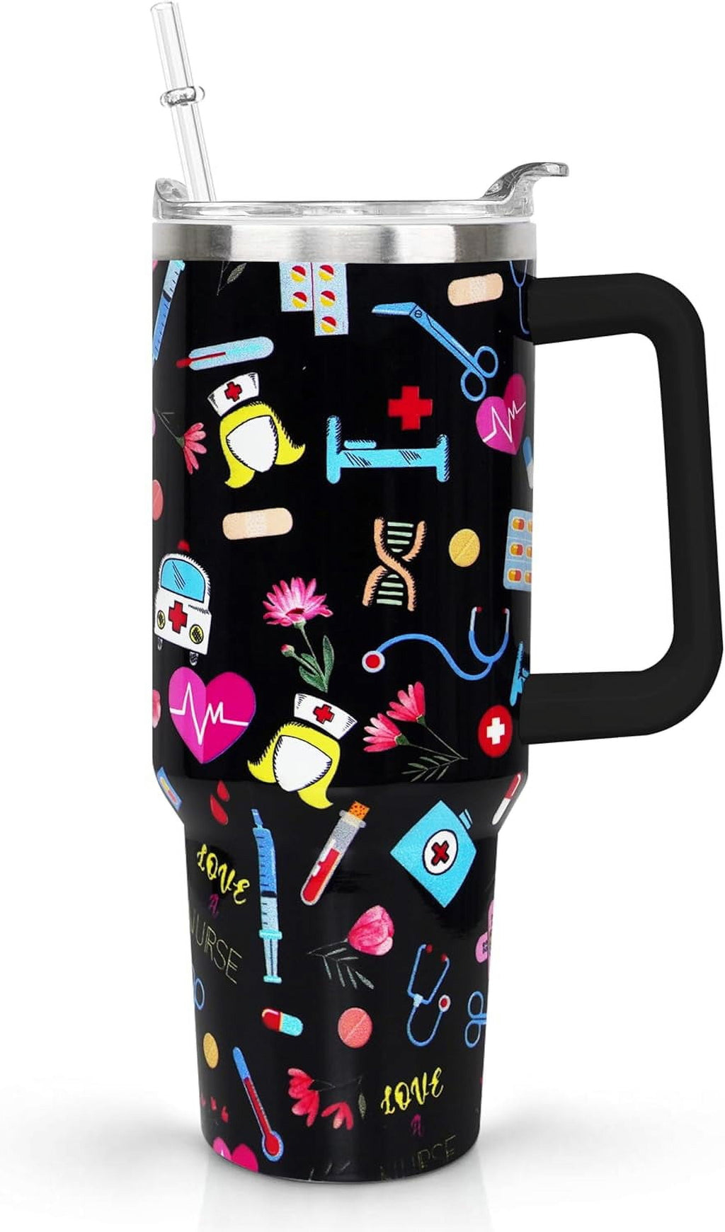 Herobuddy™ 40oz Goth Gothic Tumbler with Handle and Straw, Stainless Steel Vacuum - Insulated Travel Tumbler Cup