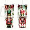 Nutcracker Christmas Insulated Tumbler with Lid and Straw, Holiday King Soldier Design Stainless Steel Travel Cup