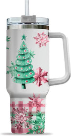 Herobuddy™ Pink Christmas Tree Cakes Stainless Steel Tumbler 40Oz With Handle Insulated - Insulated Travel Coffee Mug