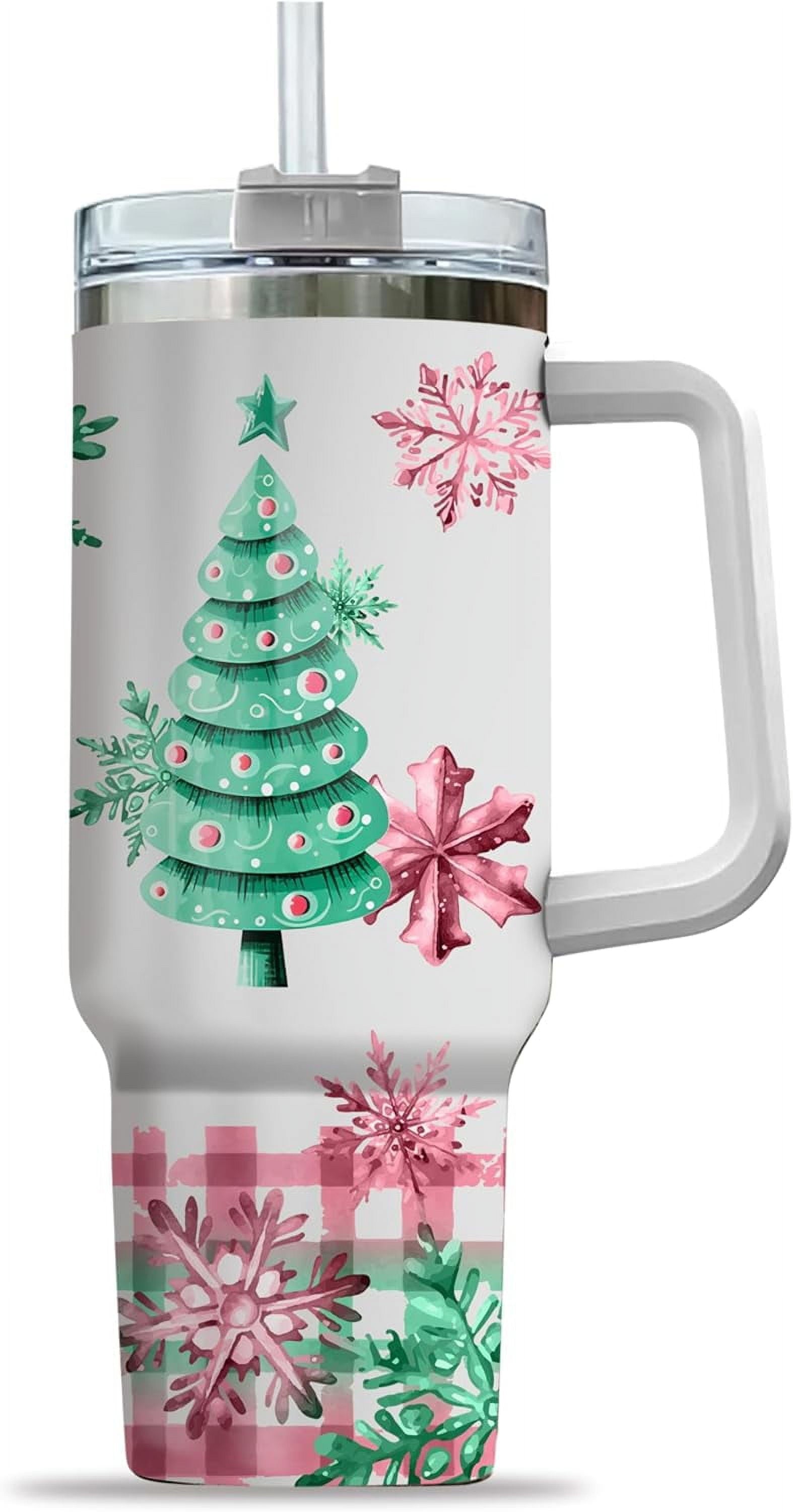 Herobuddy™ Pink Christmas Tree Cakes Stainless Steel Tumbler 40Oz With Handle Insulated - Insulated Travel Coffee Mug