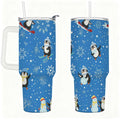 Penguin Winter Travel Tumbler with Lid and Straw, Stainless Steel Insulated Cup with Cute Snow & Ski Design
