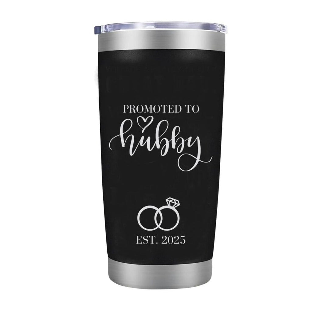 Promoted To Husband - Promoted to Wifey 20oz Tumbler Mug Funny Family Wedding Announcement Coffee Cup For Newlyweds, Romantic Couples Wedding Gifts - Black