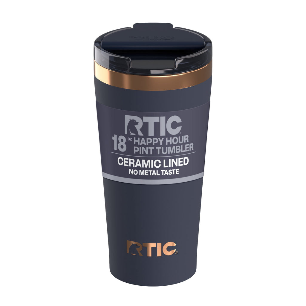 RTIC 18 oz Ceramic Lined Insulated Happy Hour Pint Tumbler, Leak Resistant Lid, Soft-Touch Exterior, Dark Midnight Dust
