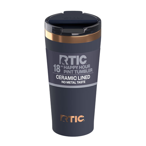 RTIC 18 oz Ceramic Lined Insulated Happy Hour Pint Tumbler, Leak Resistant Lid, Soft-Touch Exterior, Dark Midnight Dust