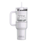 RTIC 40 oz Ceramic Lined Road Trip Tumbler with Handle and Leak-Resistant Straw Lid, White Glitter